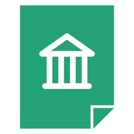 A green icon of a document page featuring a bank building symbol, representing a bank file for salary payments.