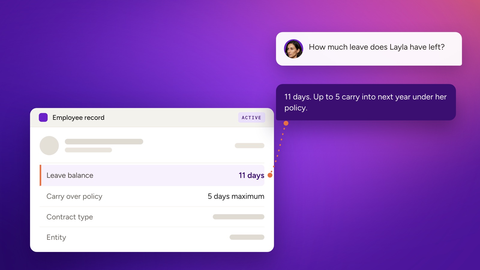 A question about an employee's leave balance, answered from the live employee record.