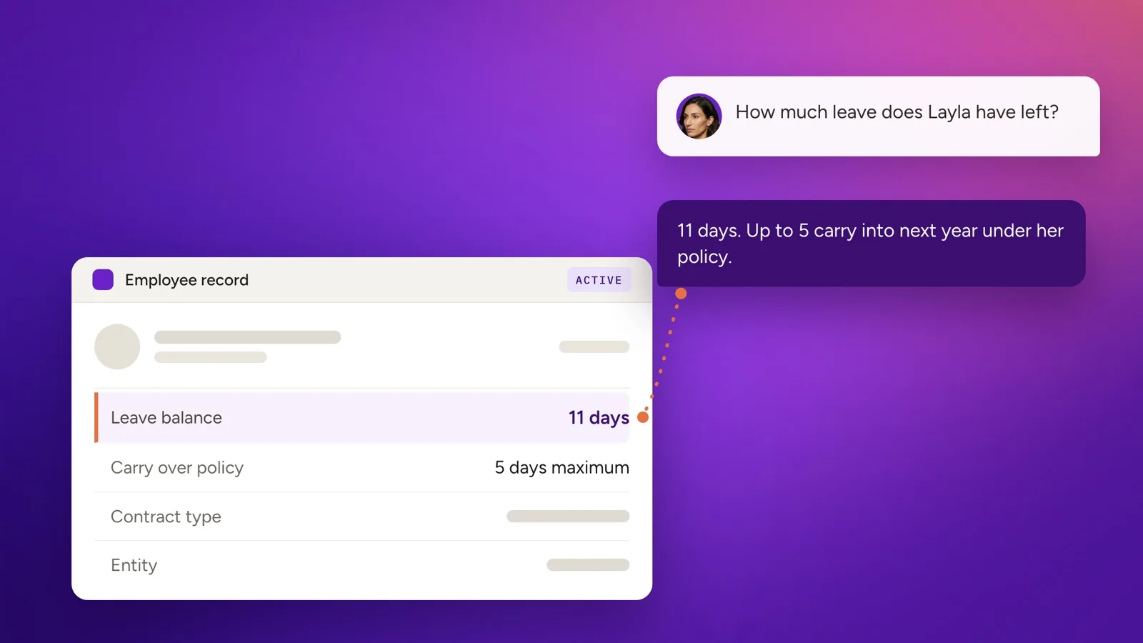 A question about an employee's leave balance, answered from the live employee record.